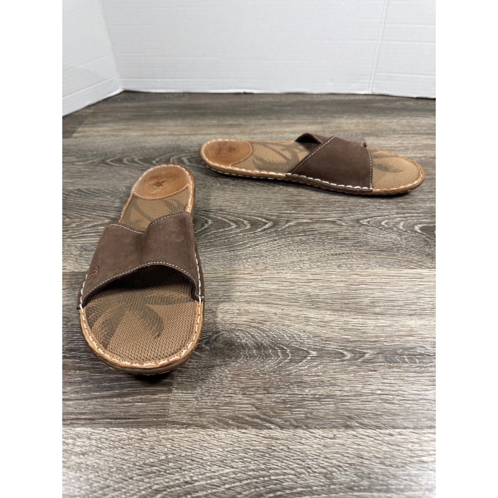 Margaritaville Negril Brown Leather Slide Sandals Womens 10 Palm Tree Tropical